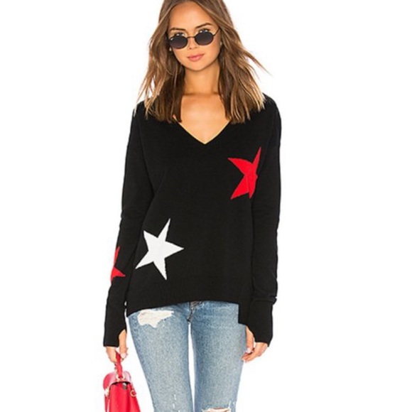 Pam & Gela Sweaters - PAM & GELA navy white star v-neck long sleeve wool/cashmere blend sweater